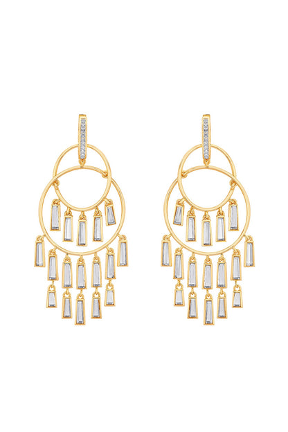 Gold Plated Mirror & CZ Chandelier Dangler Earrings