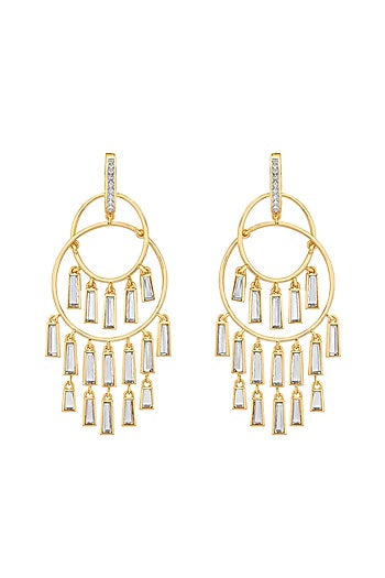 Gold Plated Mirror & CZ Chandelier Dangler Earrings