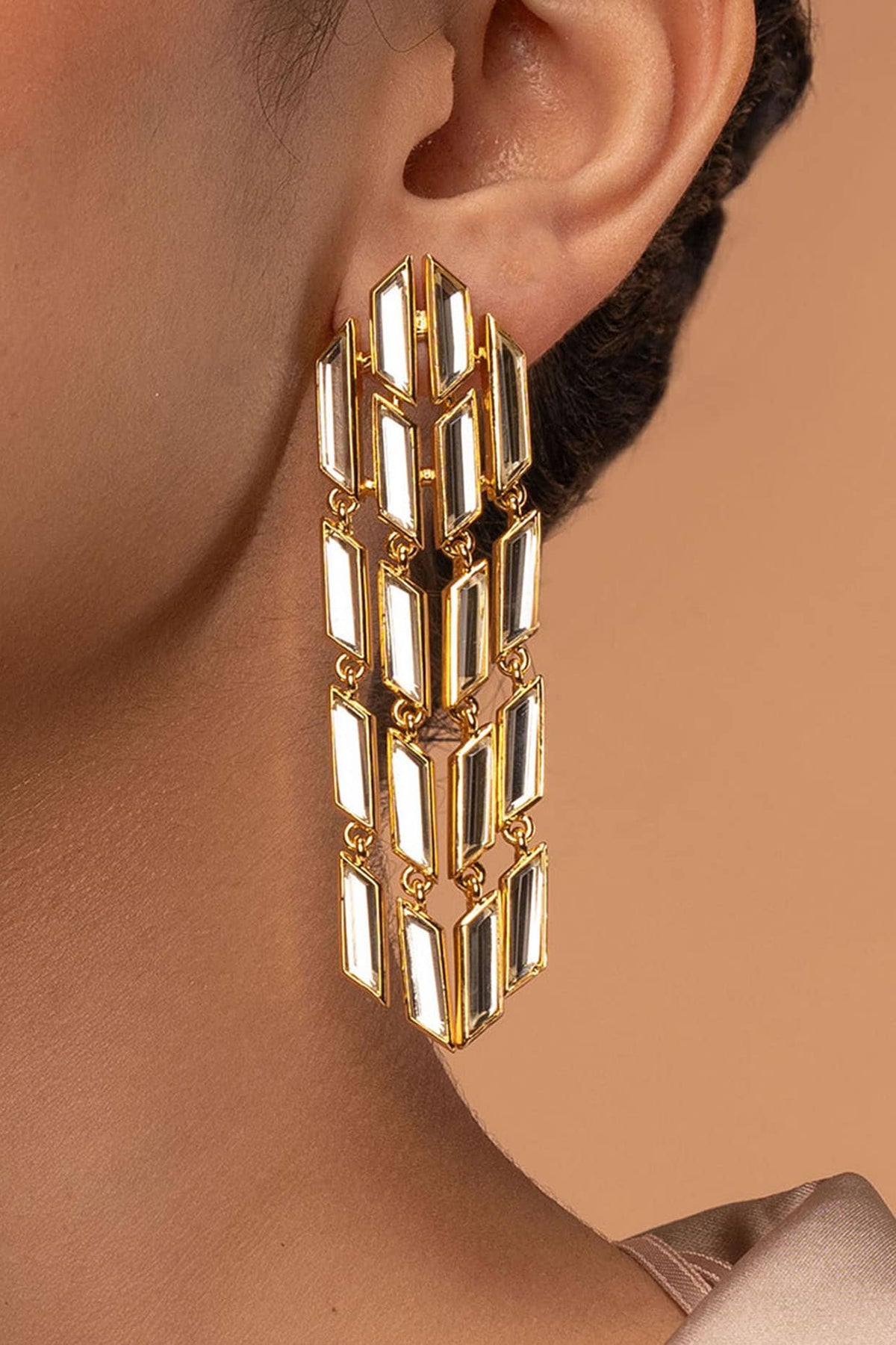 Gold Plated Mirror Rain Dangler Earrings