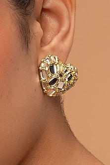 Gold Plated Mirror Heart Stud Earrings