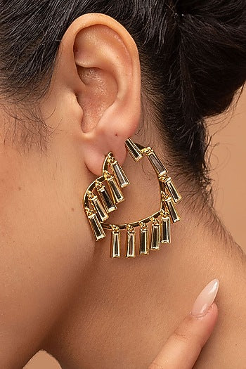 Gold Plated Mirror Drop Hoop Earrings