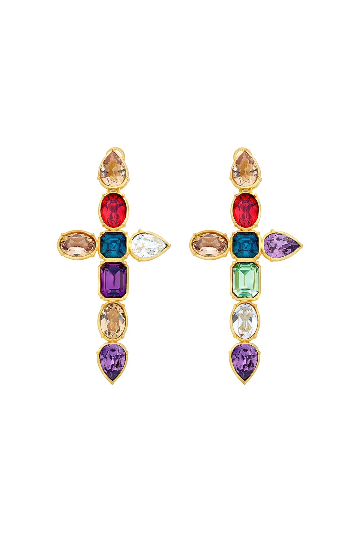 Gold Plated Multi-Colored Crystal Dangler Earrings