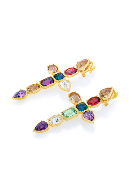 Gold Plated Multi-Colored Crystal Dangler Earrings