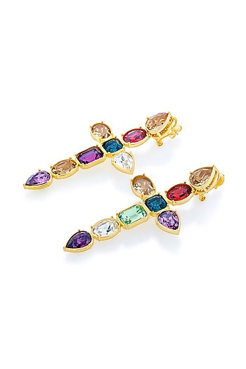 Gold Plated Multi-Colored Crystal Dangler Earrings