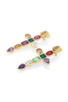 Gold Plated Multi-Colored Crystal Dangler Earrings