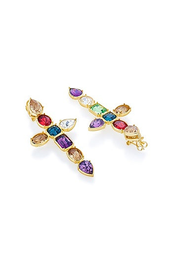 Gold Plated Multi-Colored Crystal Dangler Earrings