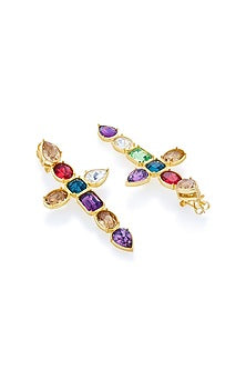 Gold Plated Multi-Colored Crystal Dangler Earrings