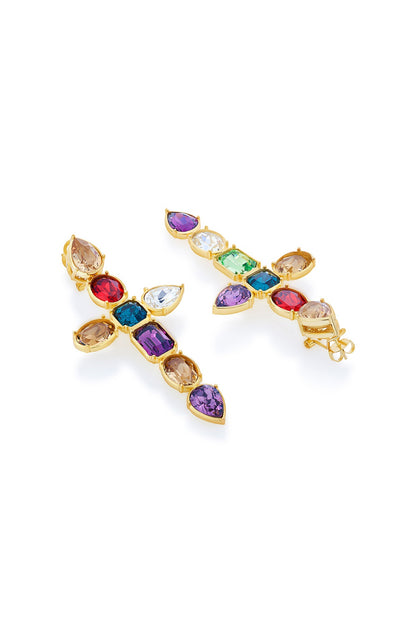 Gold Plated Multi-Colored Crystal Dangler Earrings