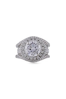 White Finish Swarovski Handcrafted Ring In Sterling Silver