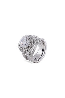 White Finish Swarovski Handcrafted Ring In Sterling Silver