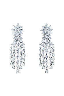 White Finish Swarovski Dangler Earrings In Sterling Silver