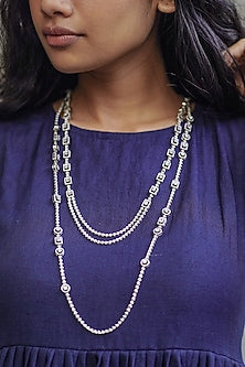 White Finish Swarovski Long Necklace In Sterling Silver