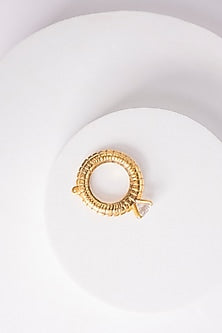 Gold Finish Swarovski Cocktail Ring In Sterling Silver