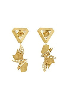 Gold Finish Hand Knotted Ball Chain Dangler Earrings