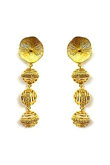 Gold Finish Hand Knotted Ball Chain Dangler Earrings