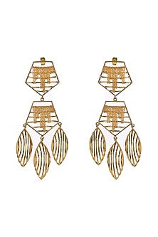 Gold Finish Hand Knotted Ball Chain Dangler Earrings