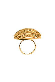 Yellow Gold Finish Striped Orb Handmade Ring