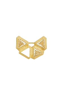 Gold Finish Pearl Triangular Floral Ring