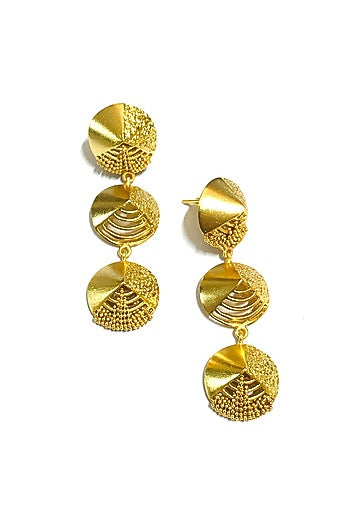 Gold Finish Mini Dome Dangler Earrings