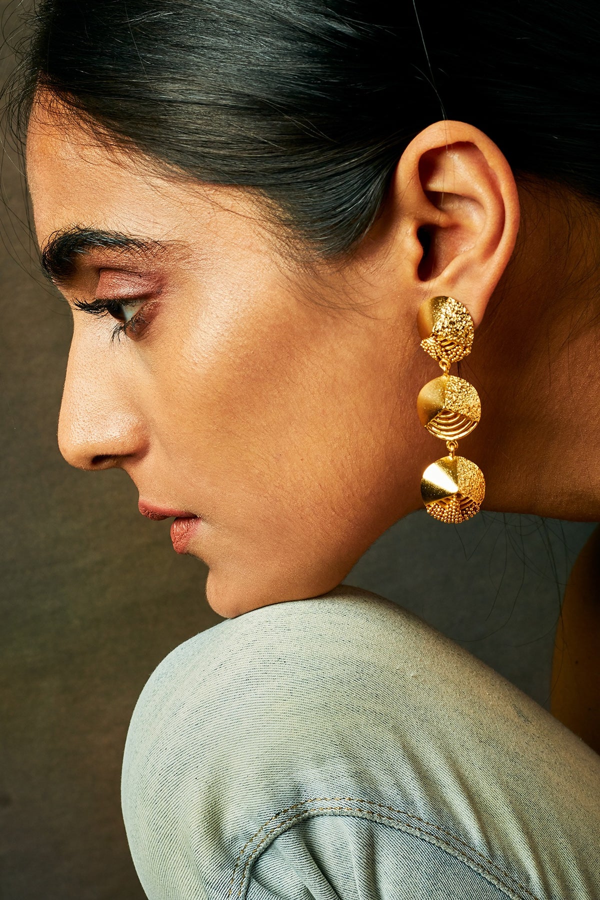 Gold Finish Mini Dome Dangler Earrings