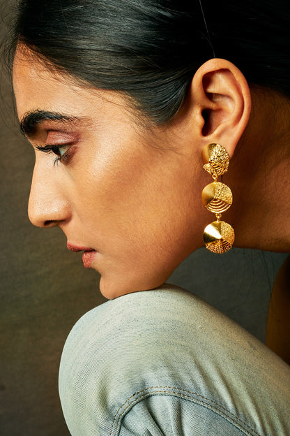 Gold Finish Mini Dome Dangler Earrings