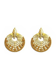 Gold Finish Leaf Orb Earrings