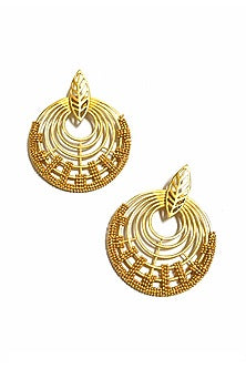 Gold Finish Leaf Orb Earrings