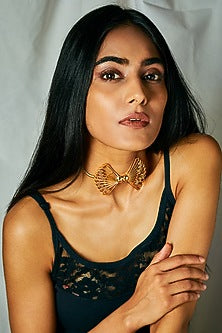 Gold Finish Bow Choker Necklace