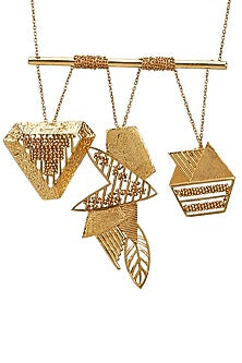 Gold Finish Edged Long Necklace