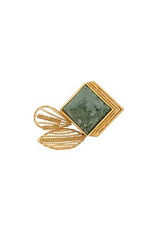 Gold Finish Green Hand-Cut Marble Hand-Knotted Ring