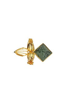 Gold Finish Green Hand-Cut Marble Hand-Knotted Ring