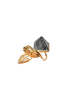 Gold Finish Green Hand-Cut Marble Hand-Knotted Ring