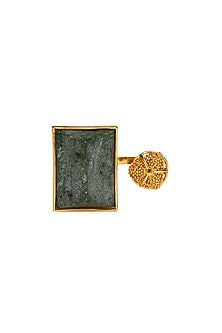 Gold Finish Green Hand-Cut Marble Hand-Knotted Ring