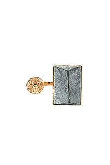Gold Finish Green Hand-Cut Marble Hand-Knotted Ring
