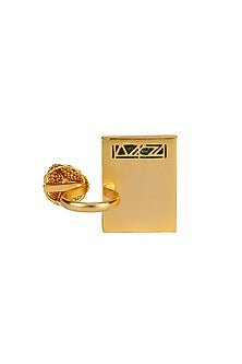 Gold Finish Green Hand-Cut Marble Hand-Knotted Ring