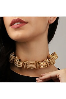 Gold Rhodium Finish Hand-Knotted Ball Chain Embellished Granthi Necklace