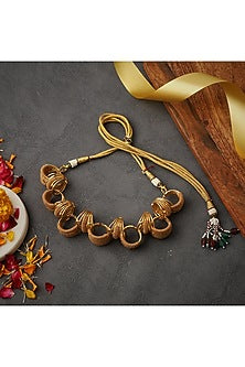Gold Rhodium Finish Hand-Knotted Ball Chain Embellished Granthi Necklace