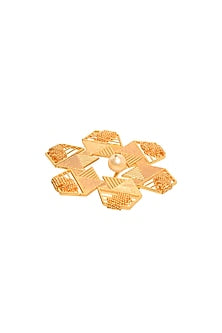 Gold Rhodium Finish Pink Agate Stone Adjustable Floral Ring