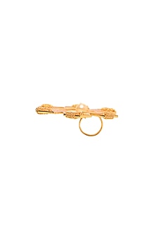 Gold Rhodium Finish Pink Agate Stone Adjustable Floral Ring