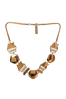 Gold Rhodium Finish Half-Cut Cabochon Pearl Hexa Necklace