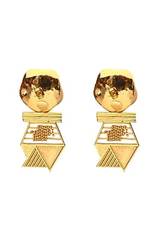 Gold Rhodium Finish Pearl Hexa Stud Earrings