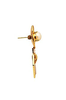 Gold Rhodium Finish Pearl Hexa Stud Earrings