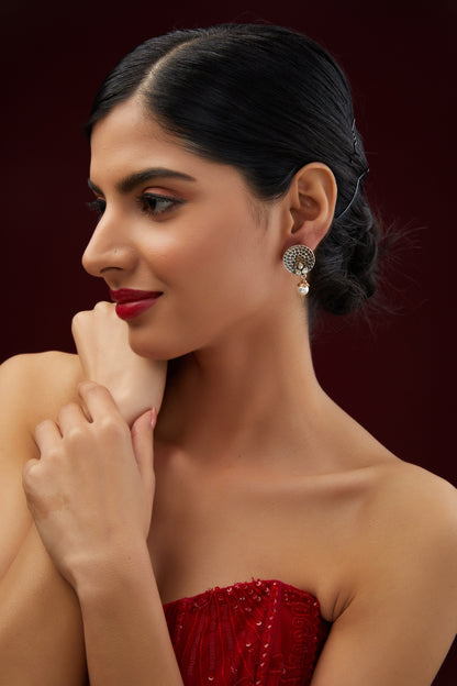 Two Tone Plated Moissanite Polki Dangler Earrings In Sterling Silver