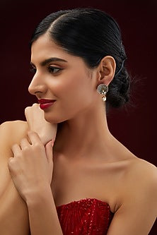 Two Tone Plated Moissanite Polki Dangler Earrings In Sterling Silver