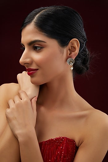 Two Tone Plated Moissanite Polki Dangler Earrings In Sterling Silver