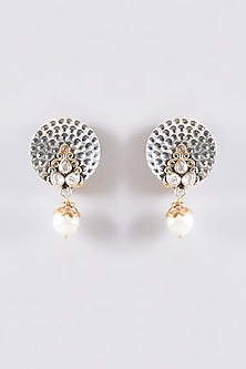 Two Tone Plated Moissanite Polki Dangler Earrings In Sterling Silver