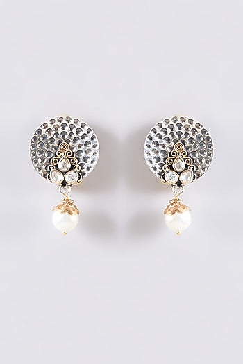 Two Tone Plated Moissanite Polki Dangler Earrings In Sterling Silver
