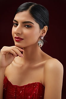 Two Tone Plated Moissanite Polki & Ruby Dangler Earrings In Sterling Silver