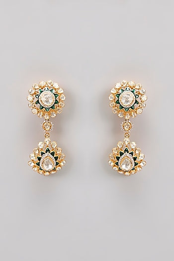 Gold Plated Moissanite Polki & Precious Stone Choker Necklace Set In Sterling Silver
