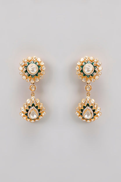 Gold Plated Moissanite Polki & Precious Stone Choker Necklace Set In Sterling Silver